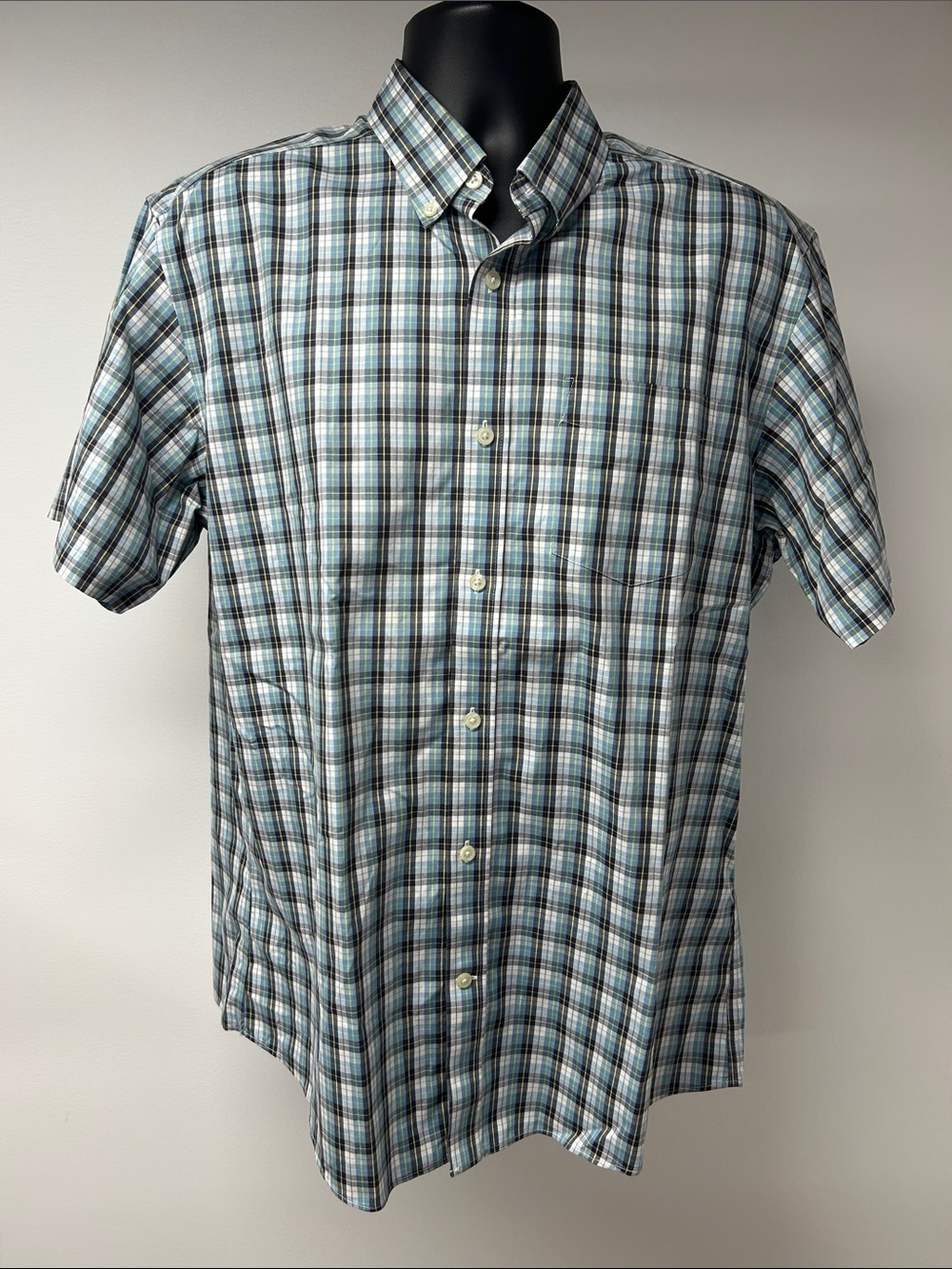 Eddie Bauer Mens Wrinkle Free Plaid Short Sleeve Button Down Shirt Blue Large L